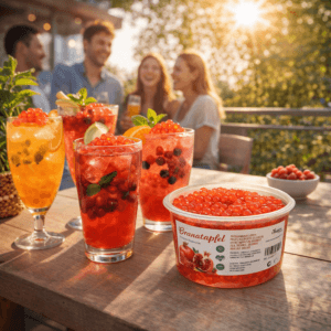 Ein Bild von Granatapfel-Fruchtperlen für Bubble Tea - 450g, in der Kategorie Nahrungsmittel Popping Bobas
