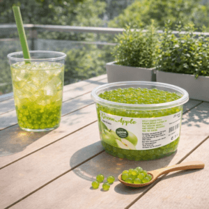 Ein Bild von Grüne Apfel-Fruchtperlen für Bubble Tea - 450g, in der Kategorie Nahrungsmittel Popping Bobas