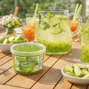 Ein Bild von Grüne Apfel-Fruchtperlen für Bubble Tea - 450g, in der Kategorie Nahrungsmittel Popping Bobas