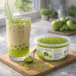 Ein Bild von Grüne Apfel-Fruchtperlen für Bubble Tea - 450g, in der Kategorie Nahrungsmittel Popping Bobas