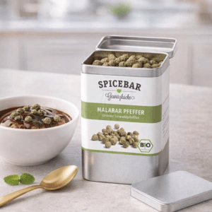 Ein Bild von Grüner Malabar Pfeffer - Bio - Dose a, in der Kategorie Kräuter und Gewürze Pfeffer