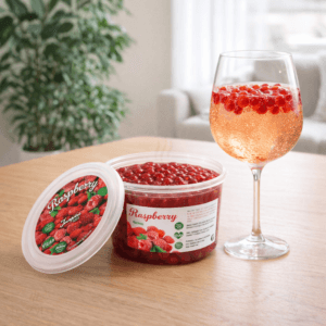 Ein Bild von Himbeer-Fruchtperlen für Bubble Tea - 450g, in der Kategorie Nahrungsmittel Popping Bobas