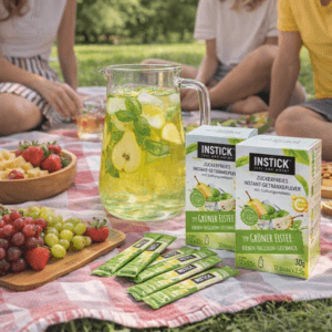 Ein Bild von Instick - Grüner Eistee Birne & Basilikum (Grüntee-Extrakt) - 12 x 2.5g, in der Kategorie Nahrungsmittel Instantgetränke