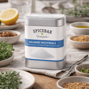 Ein Bild von Kalahari Wüstensalz - fein - Bio - Dose a 200g, in der Kategorie Kräuter und Gewürze Salz