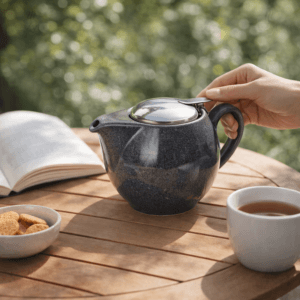Ein Bild von Keramikkanne Saara mit Reactive Glaze - grau, in der Kategorie Teekannen und Teesets Teekannen mit Sieb Kaufen