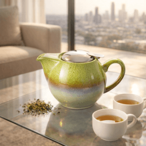 Ein Bild von Keramikkanne Saara mit Reactive Glaze - hellgrün, in der Kategorie Teekannen und Teesets Teekannen mit Sieb Kaufen
