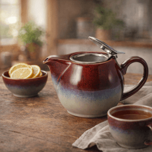 Ein Bild von Keramikkanne Saara mit Reactive Glaze - rot, in der Kategorie Teekannen und Teesets Teekannen mit Sieb Kaufen