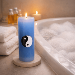 Ein Bild von Kerze mit Ying Yang Symbol blau, in der Kategorie Kerzen