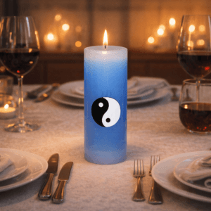 Ein Bild von Kerze mit Ying Yang Symbol blau, in der Kategorie Kerzen
