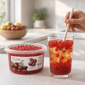 Ein Bild von Kirsch-Fruchtperlen für Bubble Tea - 450g, in der Kategorie Nahrungsmittel Popping Bobas