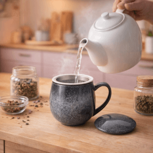 Ein Bild von Kräuterteetasse Saara mit Reactive Glaze- grau, in der Kategorie Teetassen und Gläser