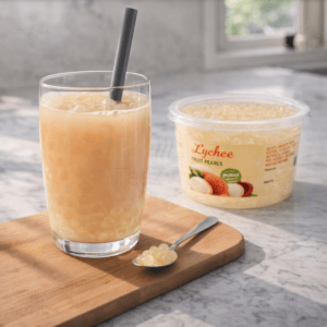 Ein Bild von Litschi-Fruchtperlen für Bubble Tea - 450g, in der Kategorie Nahrungsmittel Popping Bobas