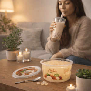 Ein Bild von Litschi-Fruchtperlen für Bubble Tea - 450g, in der Kategorie Nahrungsmittel Popping Bobas