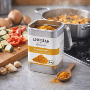 Ein Bild von Madras Curry - Bio - Dose a 85g, in der Kategorie Kräuter und Gewürze Curry