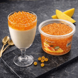 Ein Bild von Mango-Fruchtperlen für Bubble Tea - 450g, in der Kategorie Nahrungsmittel Popping Bobas