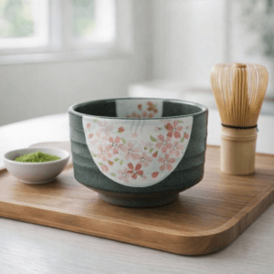Ein Bild von Matcha Schale - Rosa Blumen, in der Kategorie Teezubehör Matcha Schalen