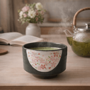 Ein Bild von Matcha Schale - Rosa Blumen, in der Kategorie Teezubehör Matcha Schalen