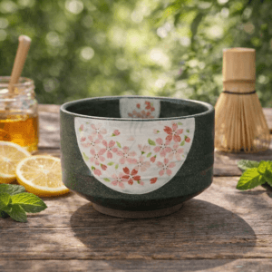 Ein Bild von Matcha Schale - Rosa Blumen, in der Kategorie Teezubehör Matcha Schalen