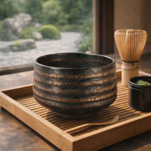 Ein Bild von Matcha Schale - Schwarz / Gold, in der Kategorie Teezubehör Matcha Schalen