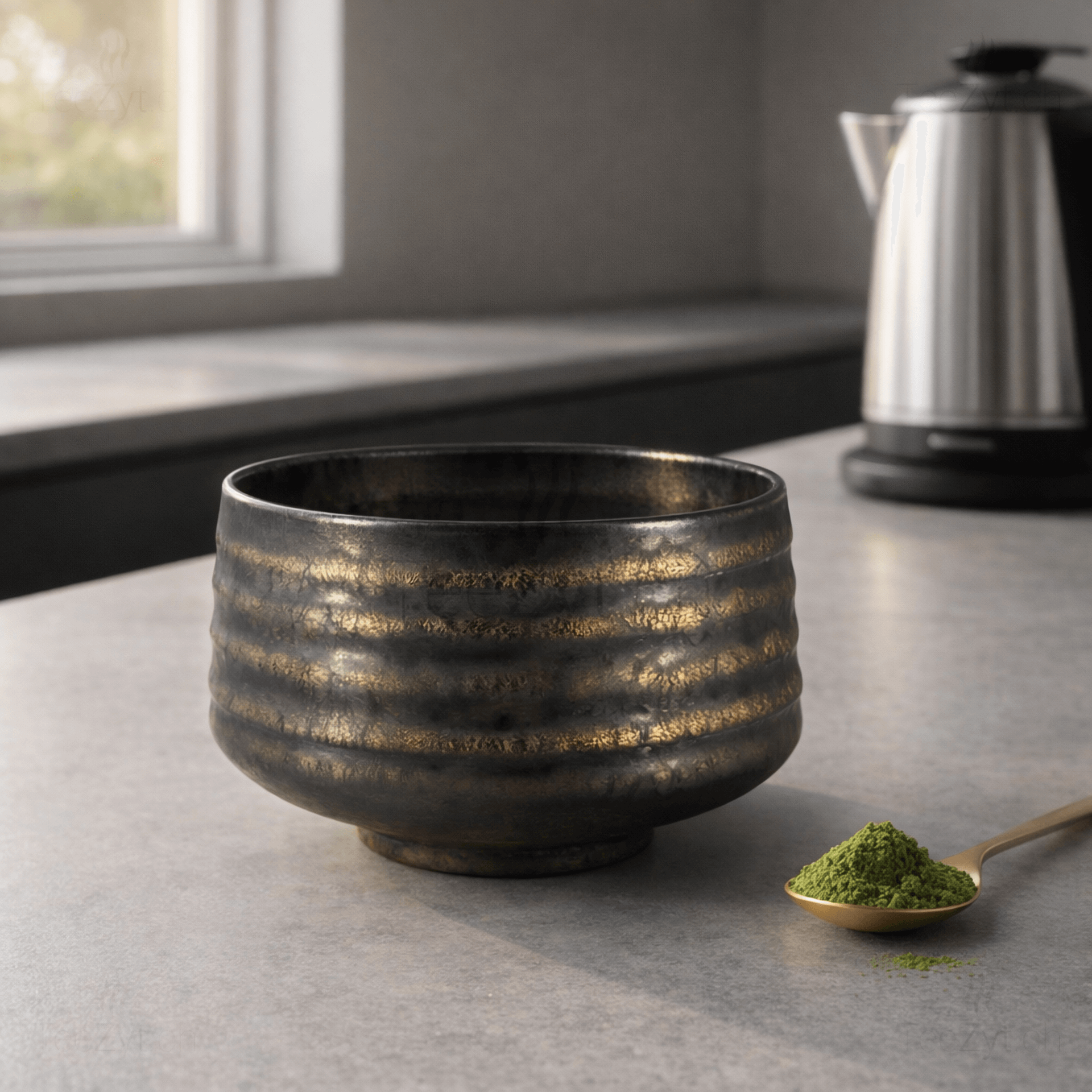 Ein Bild von Matcha Schale - Schwarz / Gold, in der Kategorie Teezubehör Matcha Schalen