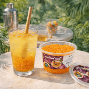 Ein Bild von Passionsfrucht -Fruchtperlen für Bubble Tea - 450g, in der Kategorie Nahrungsmittel Popping Bobas