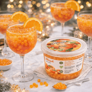 Ein Bild von Pfirsich-Fruchtperlen für Bubble Tea - 450g, in der Kategorie Nahrungsmittel Popping Bobas