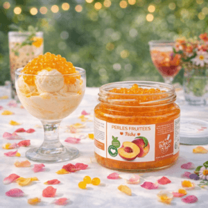 Ein Bild von Pfirsichfruchtperlen für Bubble Tea - 240g, in der Kategorie Nahrungsmittel Popping Bobas