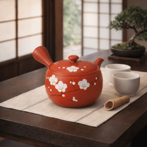 Ein Bild von Teekanne - Tokoname - rot mit Blumenmuster, in der Kategorie Teekannen und Teesets Teekannen mit Sieb Kaufen
