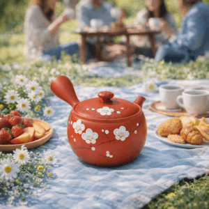 Ein Bild von Teekanne - Tokoname - rot mit Blumenmuster, in der Kategorie Teekannen und Teesets Teekannen mit Sieb Kaufen