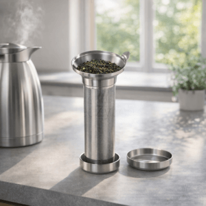 Ein Bild von Universal - Edelstahl - Teefilter für die Isolierkanne mit Abtropfschale, in der Kategorie Teesiebe und Teefilter