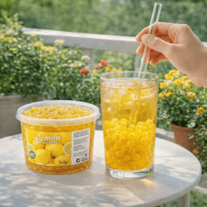 Ein Bild von Zitronen-Fruchtperlen für Bubble Tea - 450g, in der Kategorie Nahrungsmittel Popping Bobas