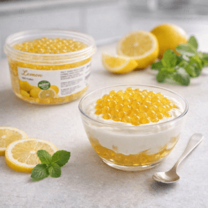 Ein Bild von Zitronen-Fruchtperlen für Bubble Tea - 450g, in der Kategorie Nahrungsmittel Popping Bobas