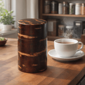Ein Bild von Dose 150g mit Furnier aus der Rinde des Kirschbaumes, in der Kategorie Teedosen