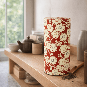 Ein Bild von Dose 200g - Rot mit Blumen, in der Kategorie Teedosen