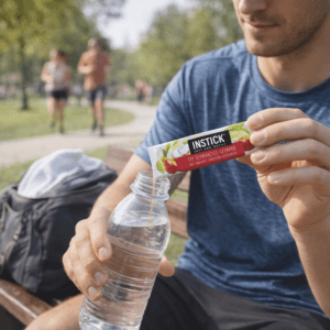 Ein Bild von Instick - Eistee Himbeere & Limette (Schwarztee-Extrakt) - 12 x 2.5g, in der Kategorie Nahrungsmittel Instantgetränke
