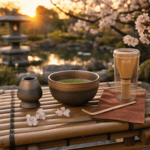 Ein Bild von Matcha Set - Braun Gold, in der Kategorie Teezubehör Matcha Set Matcha Besen Matcha Besenhalter Matcha Löffel Matcha Schalen Matcha Zubehör