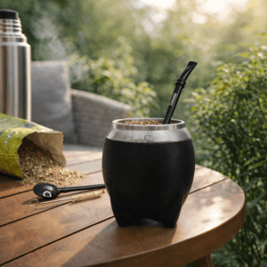 Ein Bild von Yerba Mate Teeset Torpedo INOX von Un Mate - Schwarz, in der Kategorie Teezubehör Mate Zubehör Calabasa (Mate-Becher)
