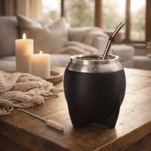 Ein Bild von Yerba Mate Teeset Torpedo INOX von Un Mate - Schwarz, in der Kategorie Teezubehör Mate Zubehör Calabasa (Mate-Becher)