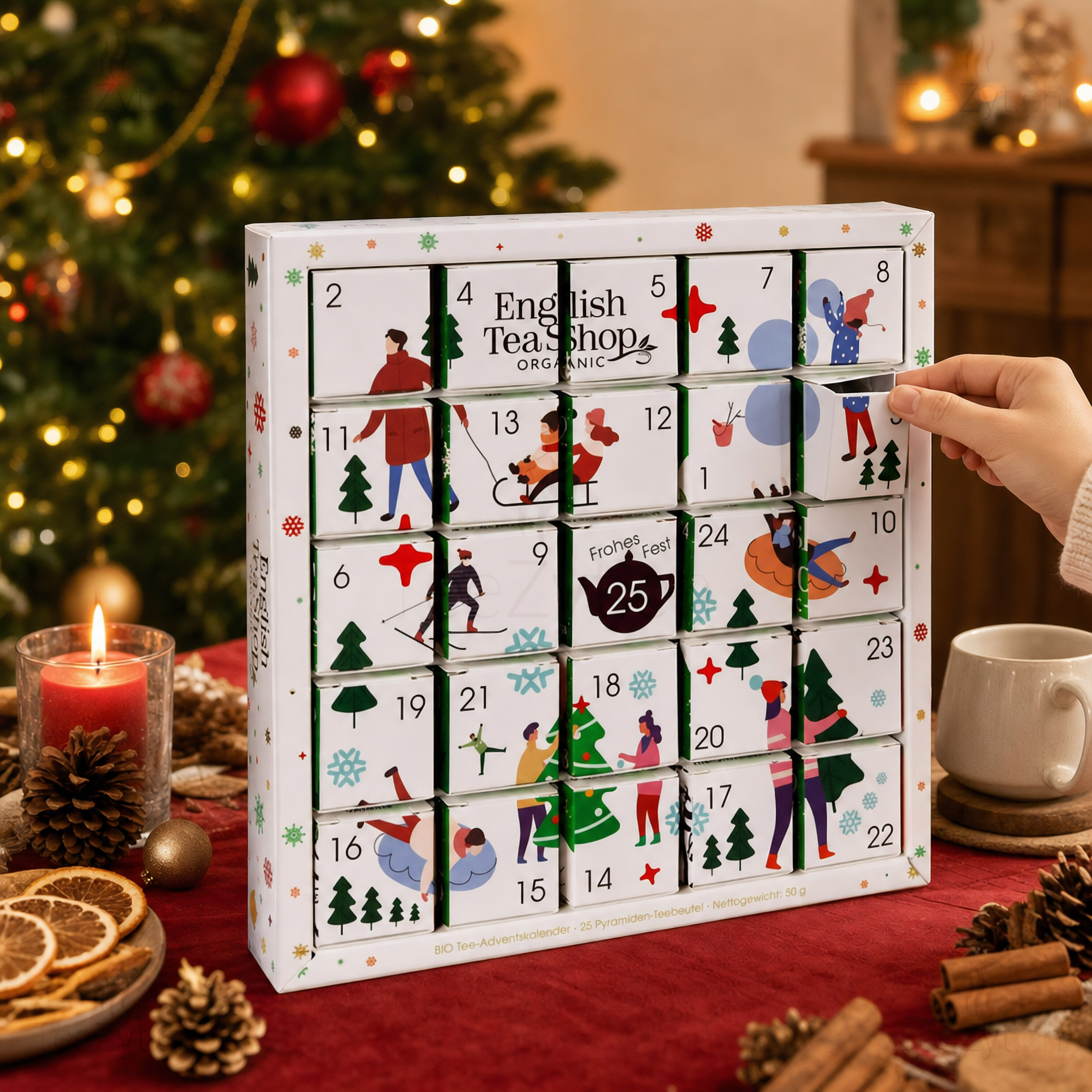 Ein Bild von Bio Tee-Adventskalender - Festliche Teevielfalt, in der Kategorie Tee diverse Tee Geschenk Tee Adventskalender