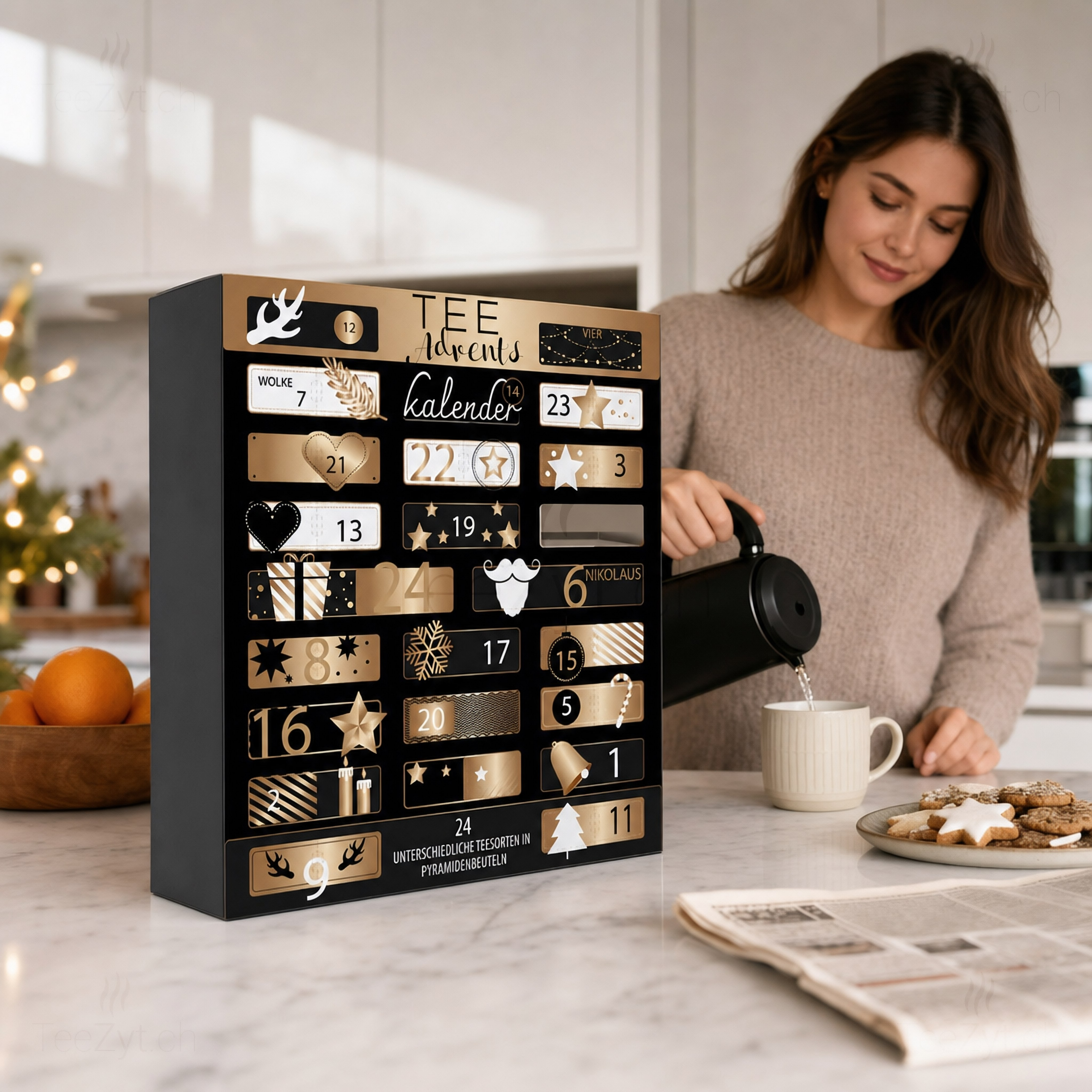 Ein Bild von Tee-Adventskalender "Goldene Weihnachten", in der Kategorie Tee diverse Tee Adventskalender Tee Geschenk